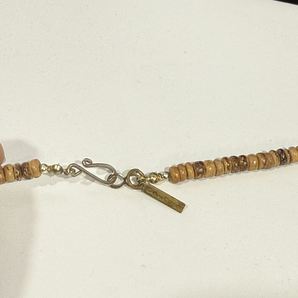 Vintage Casual Corner Double Strand Beaded Necklace Boho Wood Gold Tone Signed - Picture 9 of 16